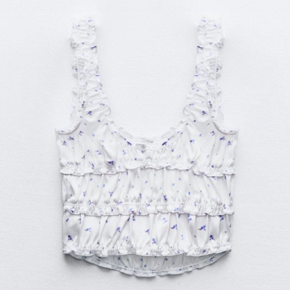 Zara Ruffled Satin Effect Top | Floral Print - Picture 3 of 6